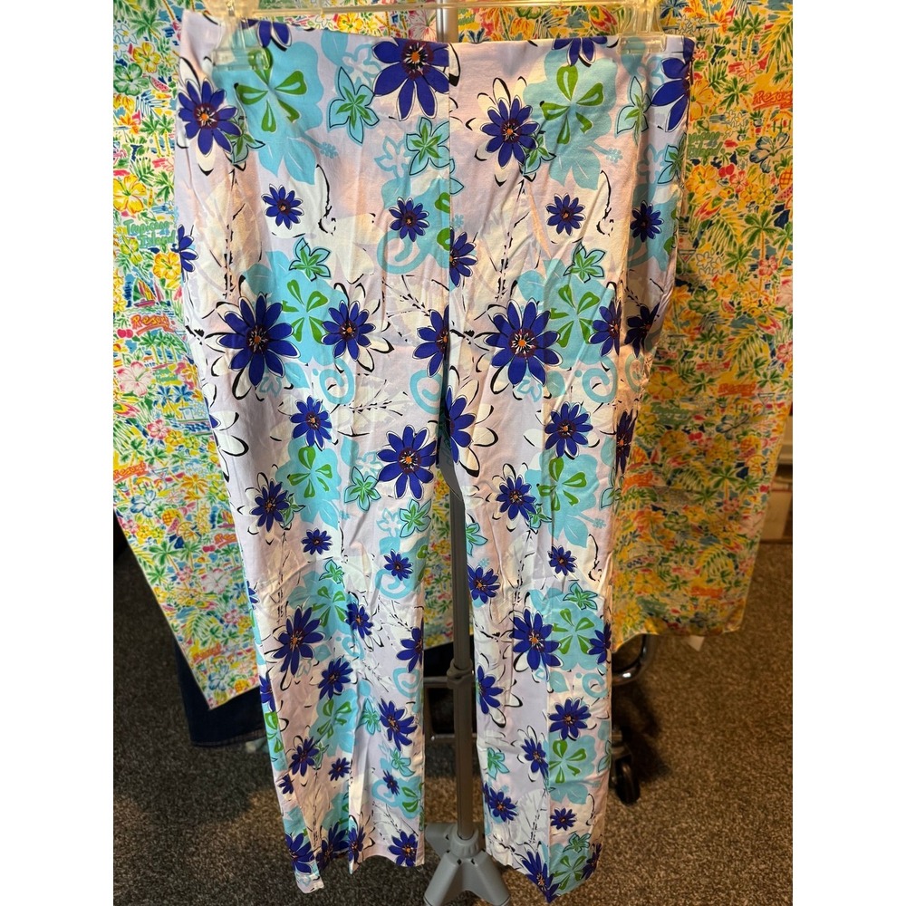 141 Necessary Objects Floral Cropped Pants Blue Green Purple Side Zip Petite PS